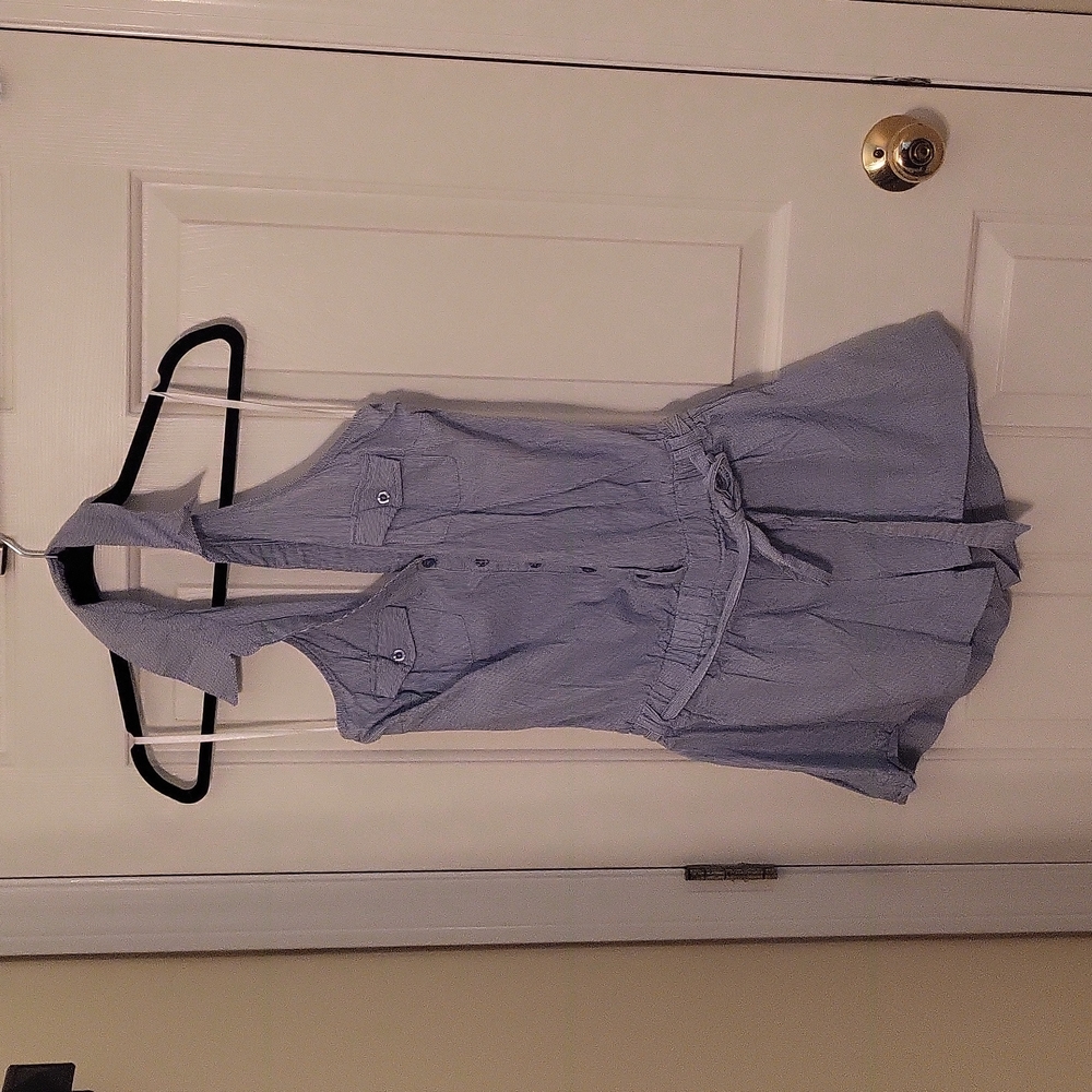 2 for $20! NWOT Miley Cyrus & Max Azria Oxford Blue & White Pinstripe Romper, L